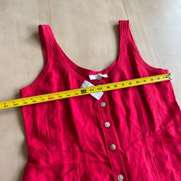 NEW Loft Linen-Blend Red Button Front Dress - Size 14 - Picture 6 of 9
